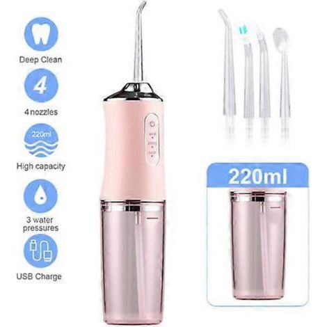 Hydropulseur, bain de bouche électrique, brosse à dents, fil dentaire rose (1/4)
