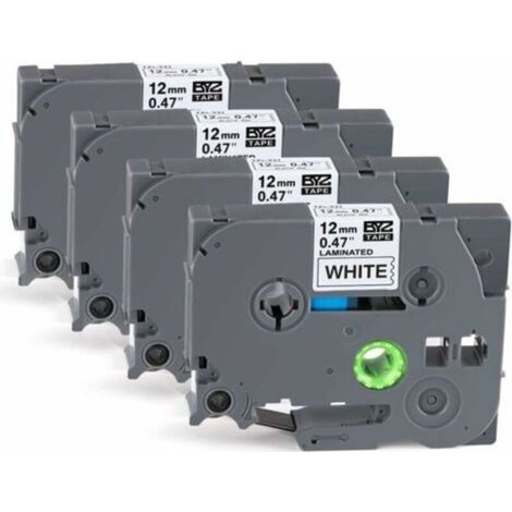 4 x Ruban Etiqueteuse Cassette Ruban pour étiqueteuse Noir sur Blanc 12mm x 8m,Compatible Brother P-Touch Étiqueteuses PT-E100 PT-E200 D200 D210 H100 P300BT 1010 1090 110CH 1230PC