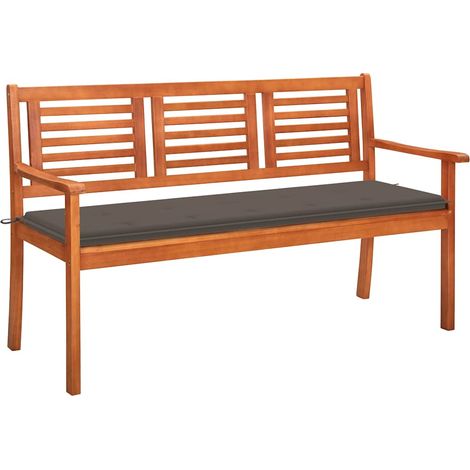 vidaXL Banco de jardín 3 plazas madera maciza eucalipto y cojín 150 cm (1/5)