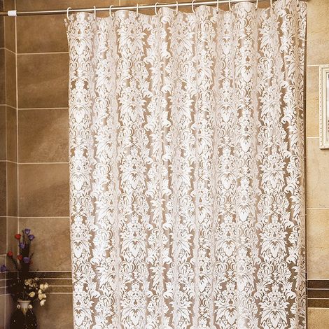 Rideau de douche blanc avec anneaux, anti-moisissure, imperméable, en PEVA, style marocain, 180 x 180 cm (1/5)