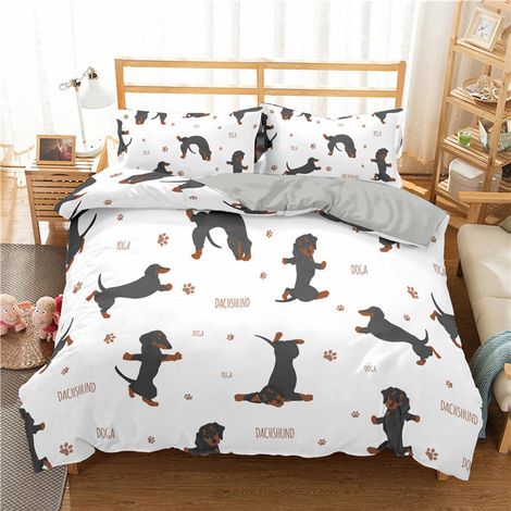 Parure de lit 2 pièces avec fermeture éclair - En microfibre douce et agréable - Avec housse de couette et taie d'oreiller de 80 x 80 cm - Motif 3D - Motif teckel mignon (1/5)