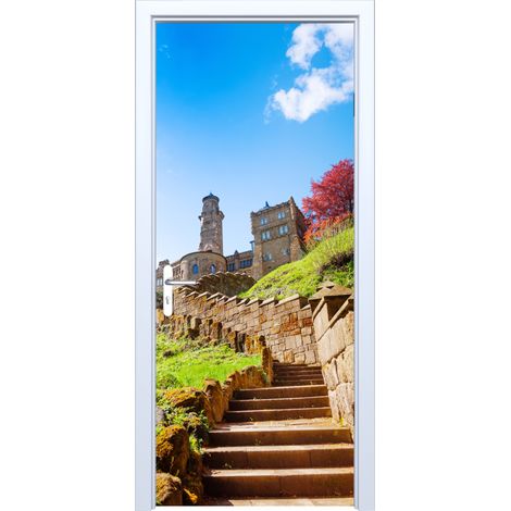 Adhesivo de tela para puerta, escaleras de piedra al castillo 839PD