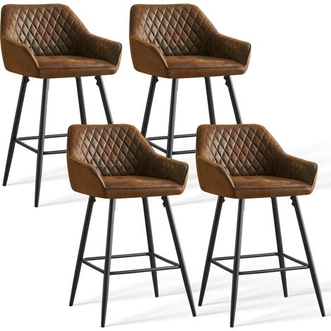 JYMTOM Lot de 4 tabourets de bar chaises Siège Tissu en Daim Marron pieds en métal tabouret. chaises à manger bars jambes métalliques-Brun