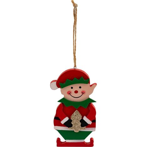 Soggetto folletto in legno h.12cm rosso e verde - Atmosphera créateur d'intérieur