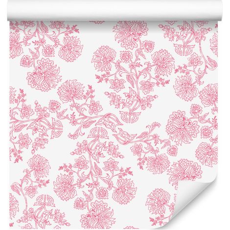 Carta da parati con fiori, sfondo rosa cipria, centro rosa cipria 50x1000 cm (1/5)