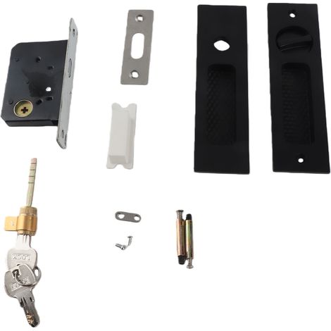 Serrure à mortaiser pour porte coulissante avec 2 clés, en alliage de zinc, avec poignée encastrée invisible, pour meubles en bois, couleur noire. (1/5)