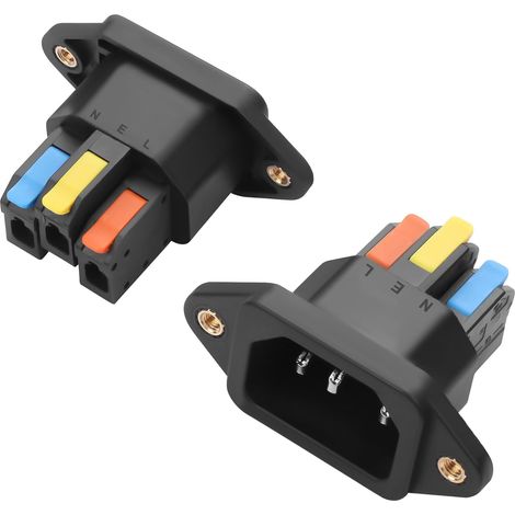 Fiche à Connexion Rapide sans Soudure IEC C14 pour Montage sur Panneau, Prise d'alimentation modulaire C14 10A 250V pour Montage sur Panneau,Ordinateurs,serveurs(Lot de 2) (Noir) (1/5)