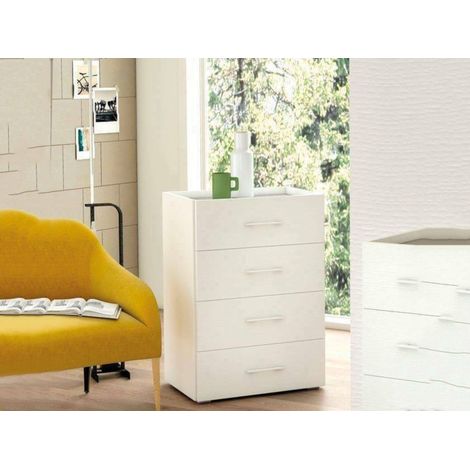 Dmora Cassettiera Primula, Settimanale a 4 cassetti per camera da letto, Mobiletto multiuso da ufficio o studio, Cm 60x41h87, Bianco, con imballo rinforzato (1/5)