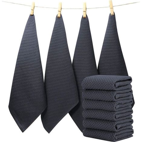 Lot de 6 torchons de cuisine gris foncé, set de torchons en coton Torchons 33x33 cm (1/5)
