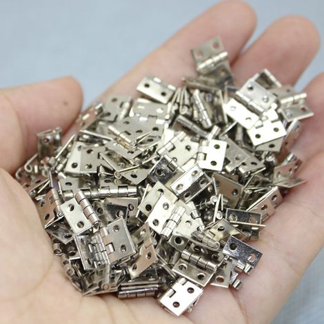 Charnière mini laiton 20 pièces, 1/4 pouce 4 trous pliante avec vis, pour maison de poupée et armoire, argent