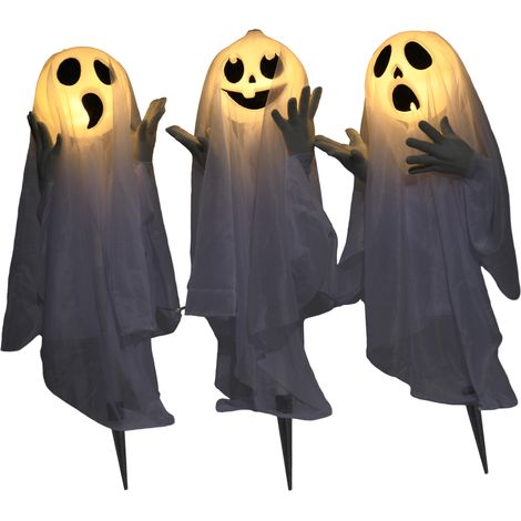 Décoration d'Halloween, 3 fantômes lumineux, détecteur de mouvement, 54 x 10 x 60 cm, blanc (1/5)