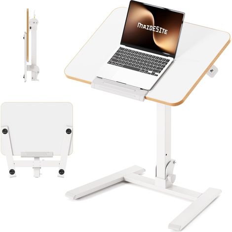 Table d’appoint Pliable avec roulettes, réglable en Hauteur, Table pour Ordinateur Portable avec Plateau inclinable, Gain de Place, idéale pour télétravail et Petits espaces (1/5)