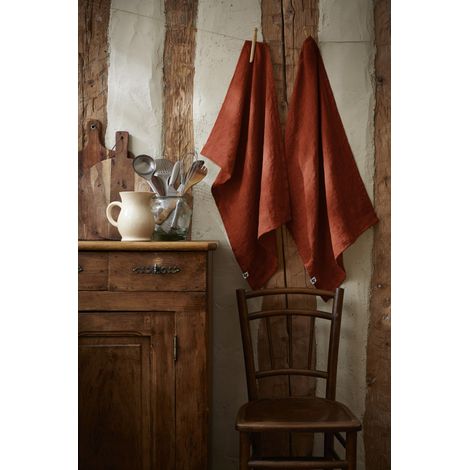 Lot de 2 essuie-mains "Soline" 50 x 70 cm Lin lavé - Soline Paprika - Soline Paprika - (1/2)