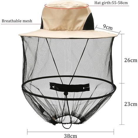 Chapeau Anti Moustique Chapeau Pliable Moustiquaire Tête Midges pour Apiculteur Extérieur, Randonnée, Camping, Pêche, Jardin (Beige) (1/5)