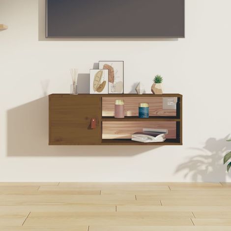 Armoire murale, Meuble Haut, Armoire Etagère de rangement Marron miel 80x30x30 cm Bois de pin massif HYB12951 (1/5)