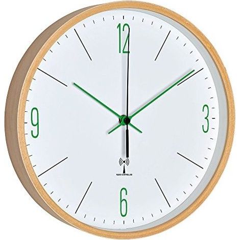 TFA 60.3524.04 Orologio da parete con sincronizzazione radio DCF in legno di acero numeri e lancette verdi colore Multicolore