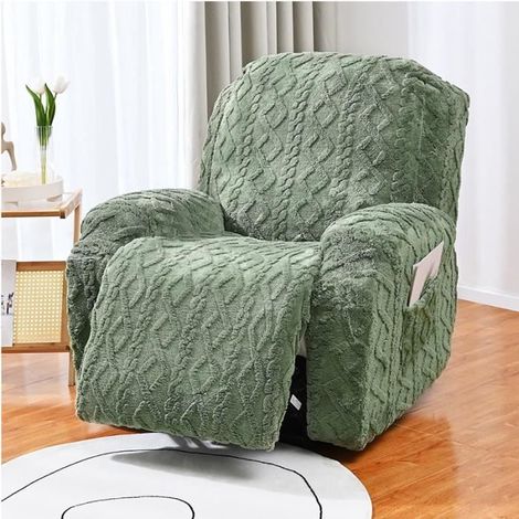Housse De Fauteuil Relax Jacquard, Extensible 4 Pièce Housse De Fauteuil Inclinable épaisse Doux avec Poches, 1 Place, Vert (1/4)