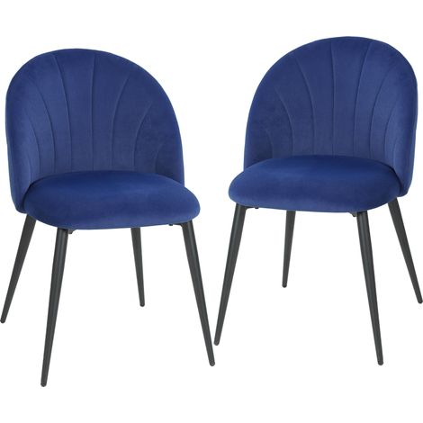 Lot de 2 Chaises de Salle à Manger Rembourrées sans Accoudoirs Bleu (1/5)