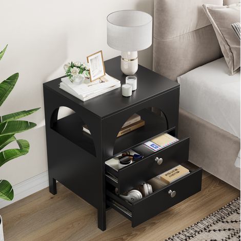 Comodino 45 x 40 x 58 cm nero con 2 cassetti e vano aperto (1/5)
