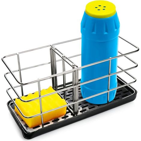 Porte-éponge en Acier Inoxydable 304 Organisateur d'évier Plateau égouttoir à Vaisselle Porte-savon Panneau de Suspension Réglable Multifonctionnel pour évier de Cuisine,,1 pièce,le noir (1/5)
