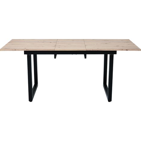 Table à manger extensible style industriel L140/180 x P80 x H75 cm MDF aspect chêne et métal noir (1/5)
