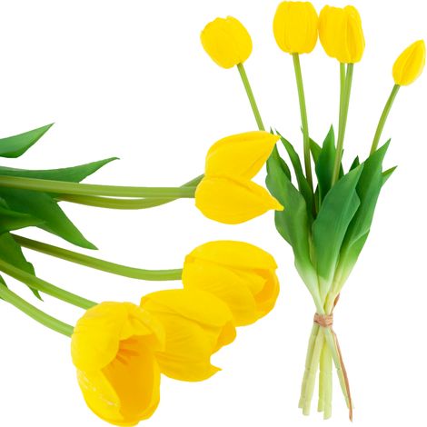 Bouquet di tulipani, in gommapiuma, giallo, perforato, realistico, CV31218-4, 5 pezzi (1/5)