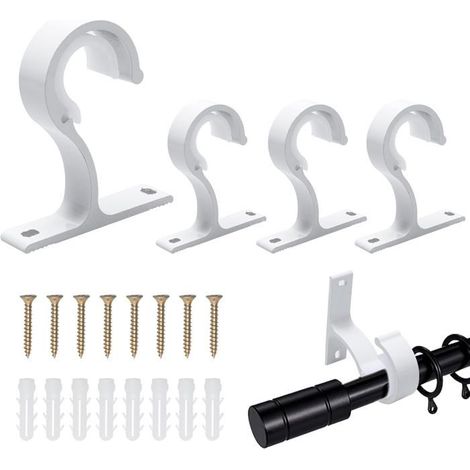 Lot de 4 supports plafond Ø 25-28 mm pour tringle à rideau - Aluminium, vis et chevilles incluses (1/5)