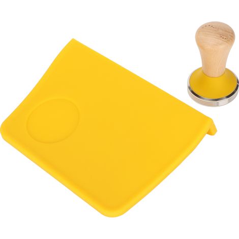 Marteau à Poudre de Café avec Manche en Bois et Base Plate, Mat Anti-Dérapant en Silicone avec Fente, Diamètre 58mm - Outil Presse Café Jaune