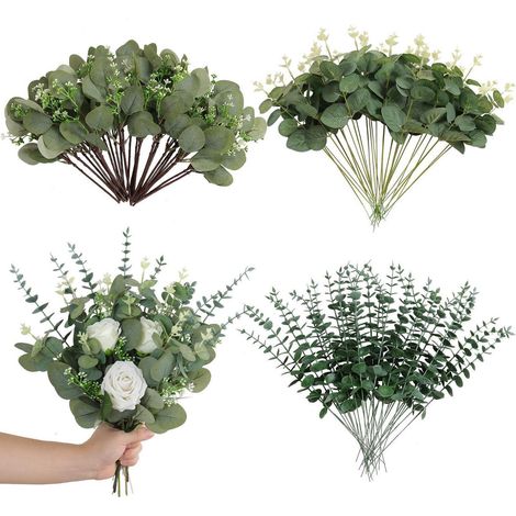 90 Stück künstliche Eukalyptus Zweige, Kunstpflanzen für DIY Blumenstrauß, Hochzeitsdeko (1/5)