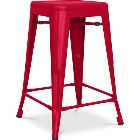 Sgabello da bar - Design industriale - Acciaio opaco - 60cm - Nuova edizione - Stylix Rosso