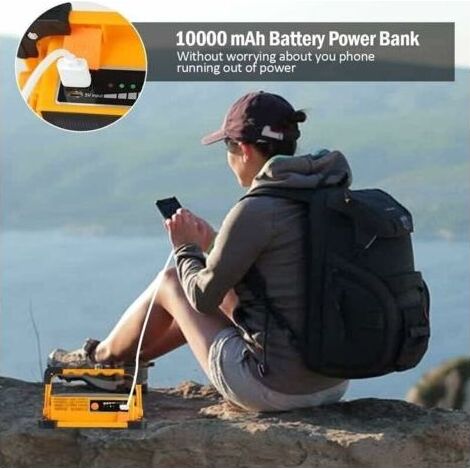 Projecteur LED rechargeable 100 W Projecteur LED portable avec panneau solaire 4 modes Lampe de travail super lumineuse avec batterie 10 000 mAh pour le camping, le bricolage