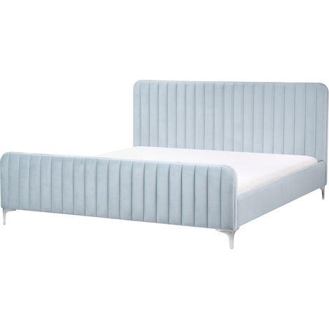Cama con somier de terciopelo con cabecero acolchado 180 x 200 cm patas de metal azul claro Lunan (1/5)