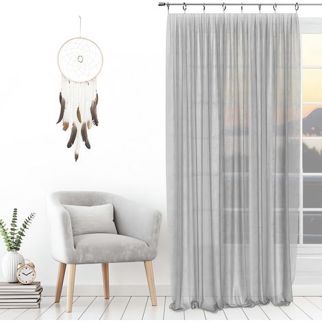 Soleil D Ocre – Voilage uni blanc 135x250 cm – 8 anneaux en acier inox – Effet froissé naturel – Lavage machine 30°