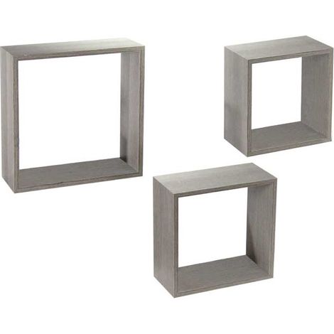 Set 3 Pensili Sospesi A Forma Quadrata Da Parete in Legno Olmo A Libera Installazione (1/5)