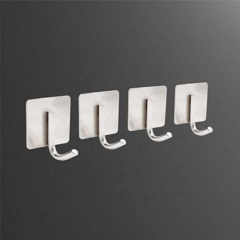 Ulisem4 Pièces Crochet Adhésif, Crochet Mural Autocollant Acier Inox, Accroche Torchon Cuisine sans Percer Porte Serviette Salle de Bains Porte Manteau Adhésif Maison-