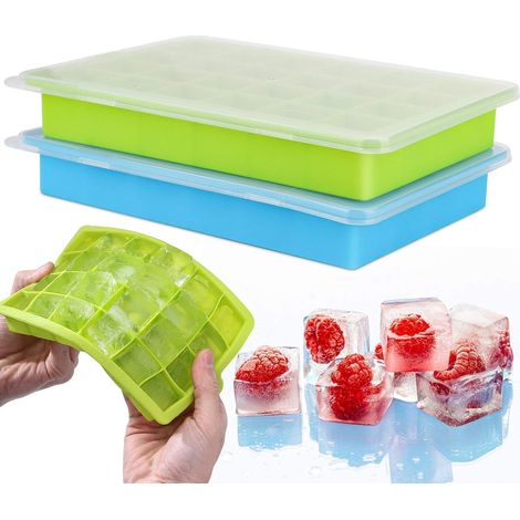 Lot de 2 Bacs à glaçons en silicone avec couvercle - Glaçons carrés empilables sans BPA - Moule à glaçons pour cocktails whisky café et aliments bébé (1/5)