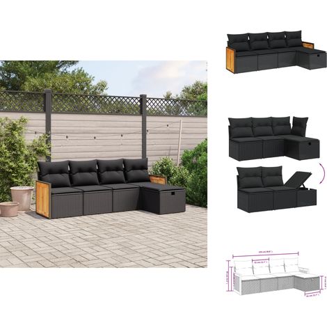 Salon de jardin 5 pcs avec coussins noir résine tressée - Ensemble Salon De Jardin - Mobilier Extérieur - Canapé Jardin - Résine Tressée - Rotin Synthétique (1/4)