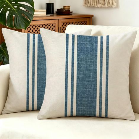 Housse de Coussin 40x40 Bohème Bleu Rayures Housse Coussin Decoratif Canape Ferme Moderne Taie d'oreiller Carré pour Decoration Maison Salon Chambre Extérieure Intérieur Lot de 2 (1/5)
