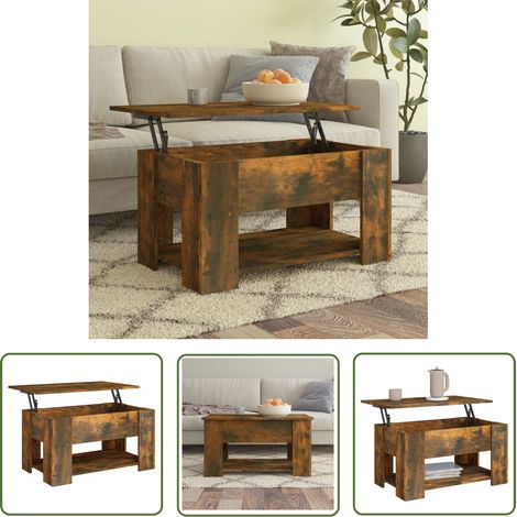 The Living Store Table basse Chêne fumé 79x49x41 cm Bois d'ingénierie - Table Basse - Meuble Salon - Table D'appoint - Table Relevé - Table Chêne Fumé