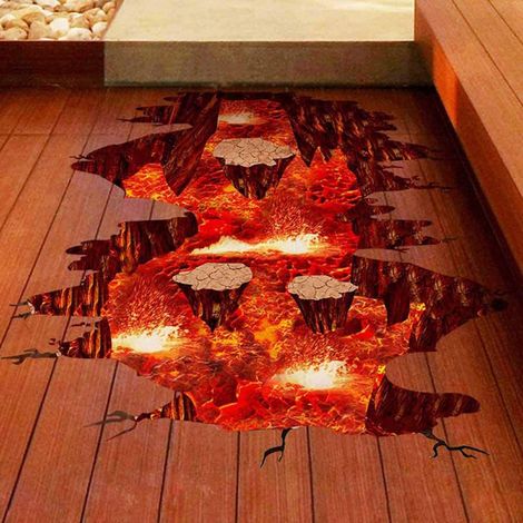 Lntyq 3D-Lava-Bodenaufkleber, entfernbarer Vinyl-Flammen- und Lava-Tapeten-Wandbild, Heimdekor für Wohnzimmer, Schlafzimmer, Kinderzimmer, abziehen und ankleben, 60 x 90 cm (Lava) (1/5)