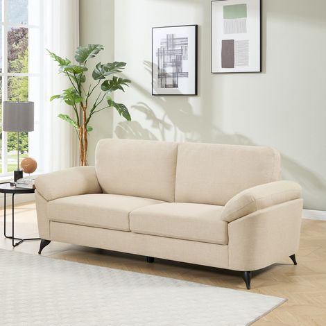 MALMO MODERN SCANDI STYLE FABRIC LIVING ROOM 3 SEATER SOFA BEIGE (1/5)