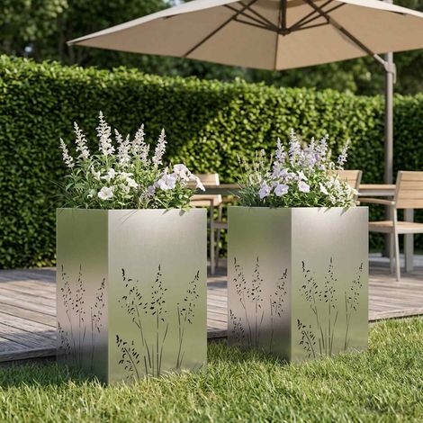vidaXL Macetero de Jardín 2 uds. Plateado 50 x 50 x 75 cm (1/5)