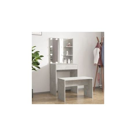 Ensemble de coiffeuse avec LED Gris béton Bois d'ingénierie (1/5)