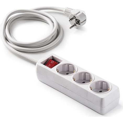 Base 3 Prises avec Interrupteur Prise de Terre (TT) 16 A 250 V Câble 5 m 3 x 1,5 mm² Blanc