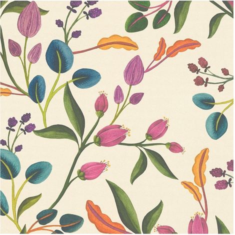 Flowers wallcovering wall Profhome 782111 hot embossed non-woven wallpaper smooth with floral ornaments matt cream green purple blue 5,33 m2 (1/5)