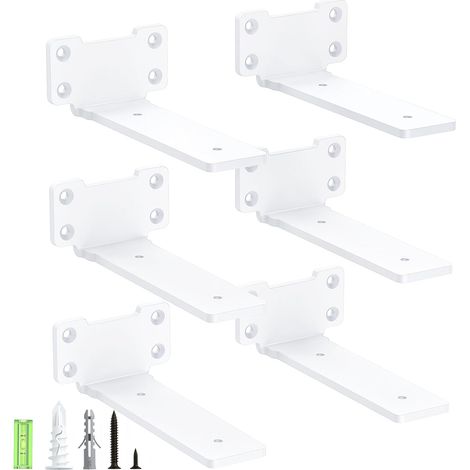Lot de 6 - Support étagère - Équerre murale - Charge lourde 75 kg - Fixation invisible pour bois et béton Blanc 15x15cm
