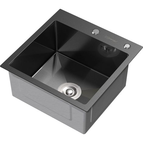 ML-Design Spülbecken Edelstahl 45x45 cm Anthrazit, Küchenspüle eckig, 1 Becken klein, Einbauspüle mit 2 Löchern, Edelstahlspüle mit Ab- und Überlaufgarnitur, Einzelbecken mit Siphon, Waschbecken Küche (1/5)