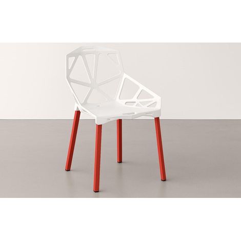 ORION91 Silla ELECTRA Color Blanco Acero Estructura Rojo  54x59x80cm Comedor  Oficina Salón Teletrabajo Cocina - SpazioLuzio - Pack x2 (1/5)