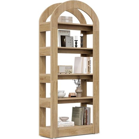 Tribesigns – Bibliothèque 5 étagères 180 cm en bois MDF – Style arc couleur teck – Rangement bureau et salon – Capacité 70 kg par niveau
