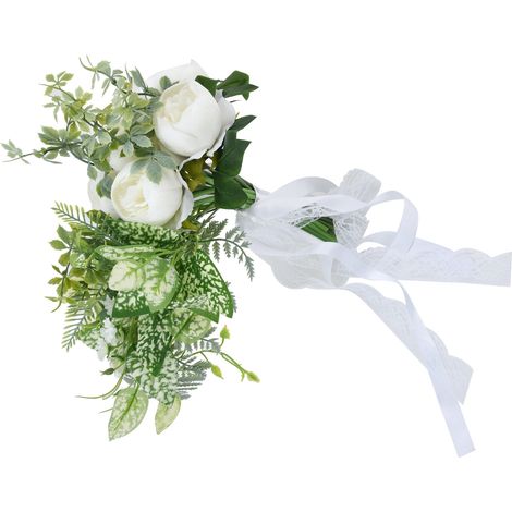 Bouquet de fleurs à la main pour la mariée, accessoire photo de mariage (simulation), bouquet pour les scènes de mariage, salons, chambres (blanc). (1/5)
